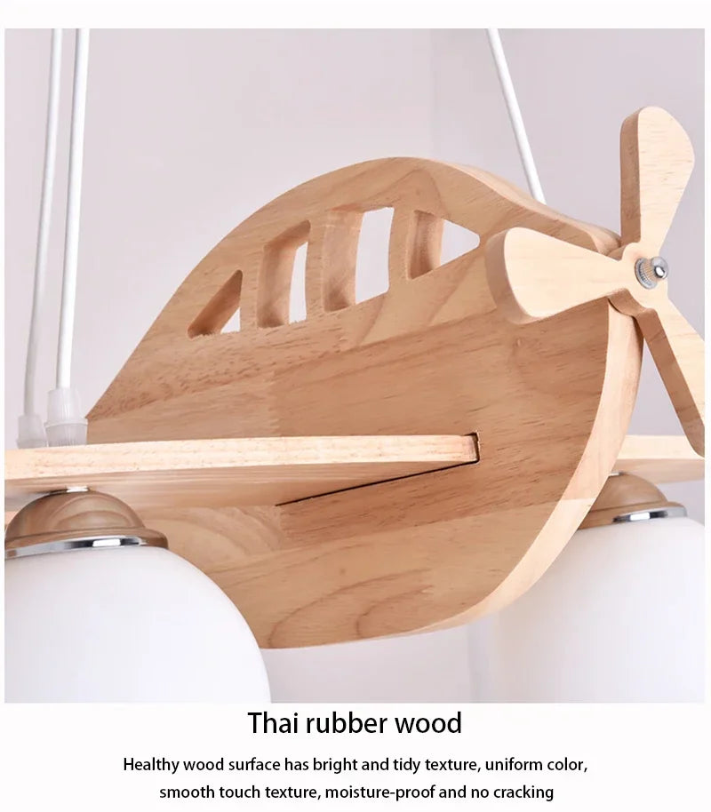 Wooden Handmade Aircraft Hanging Pendant Lights For Bedroom Children Room Decor Suspension Lamps Excluding Light Bulbs