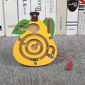 Kids Magnetic Maze Toy Mini Wooden Interactive Maze Pen Driving Beads Maze Puzzle Board Game Eduactional Toys for Toddlers Baby