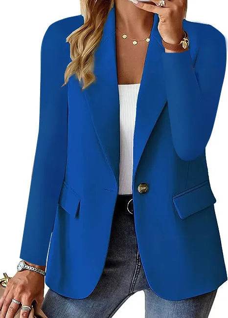 Women's Oversized Blazer Jacket Business Suit Coat Lapel Long Sleeve Solid Button Casual Elegant Coat Trendy Loose Outwear - AIAZ