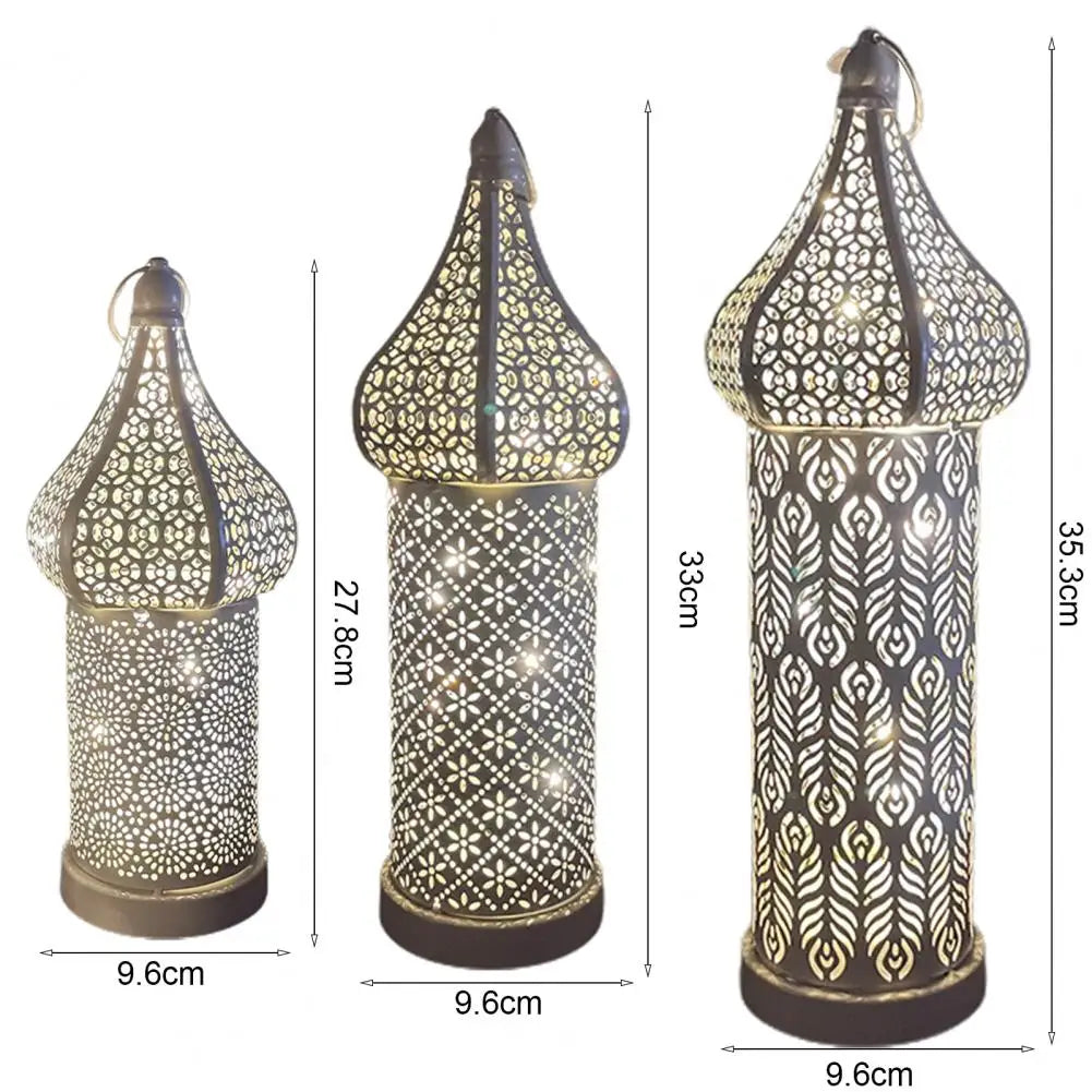 35CM White Hollow Led Wind Lamp Morocco Style Night Light Luminous Iron Lantern Home Living Room Decorative Lamp Ornaments