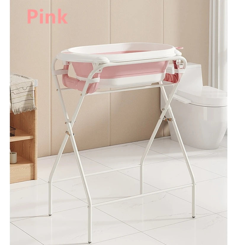 Collapsible Baby Bath & Folding Stand With Ergonomic Infant Cushion for Newborns & Toddlers - Complete Bathing Station