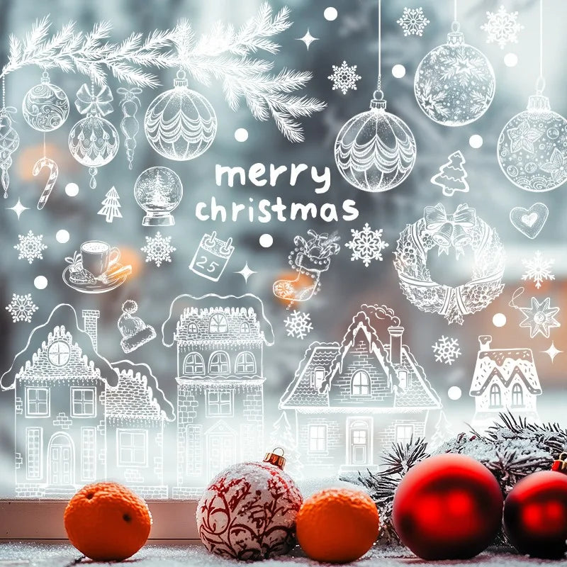 Christmas Wall Stickers Xmas Tree Winter Snowman Snowflake Window Glass Static Electricity Stickers Merry Christmas Decors