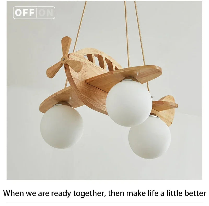 Wooden Handmade Aircraft Hanging Pendant Lights For Bedroom Children Room Decor Suspension Lamps Excluding Light Bulbs