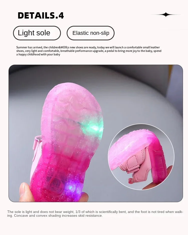 2024 Summer Baby LED Light Sandals For Girls Cute Hello Kitty Children's Casual Shoes Anti-slip Kids Beach Shoes Outdoor Shoes