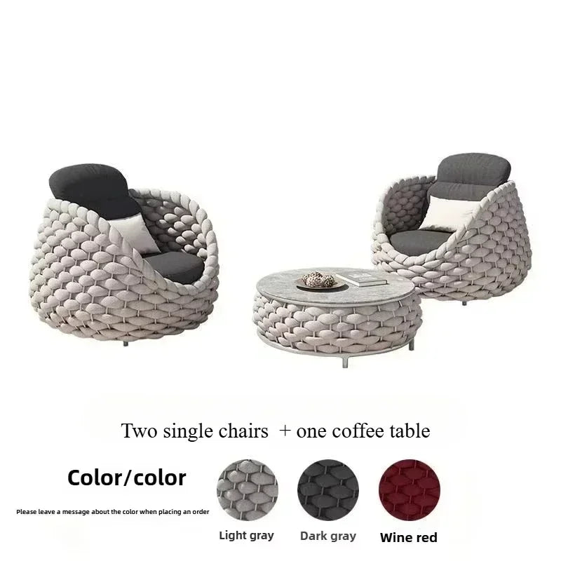 Outdoor Rattan Sofa Set, 2-Seat Patio Furniture for Balcony, Terrace, Villa or Courtyard, All-Weather Wicker Lounge Chair Combo