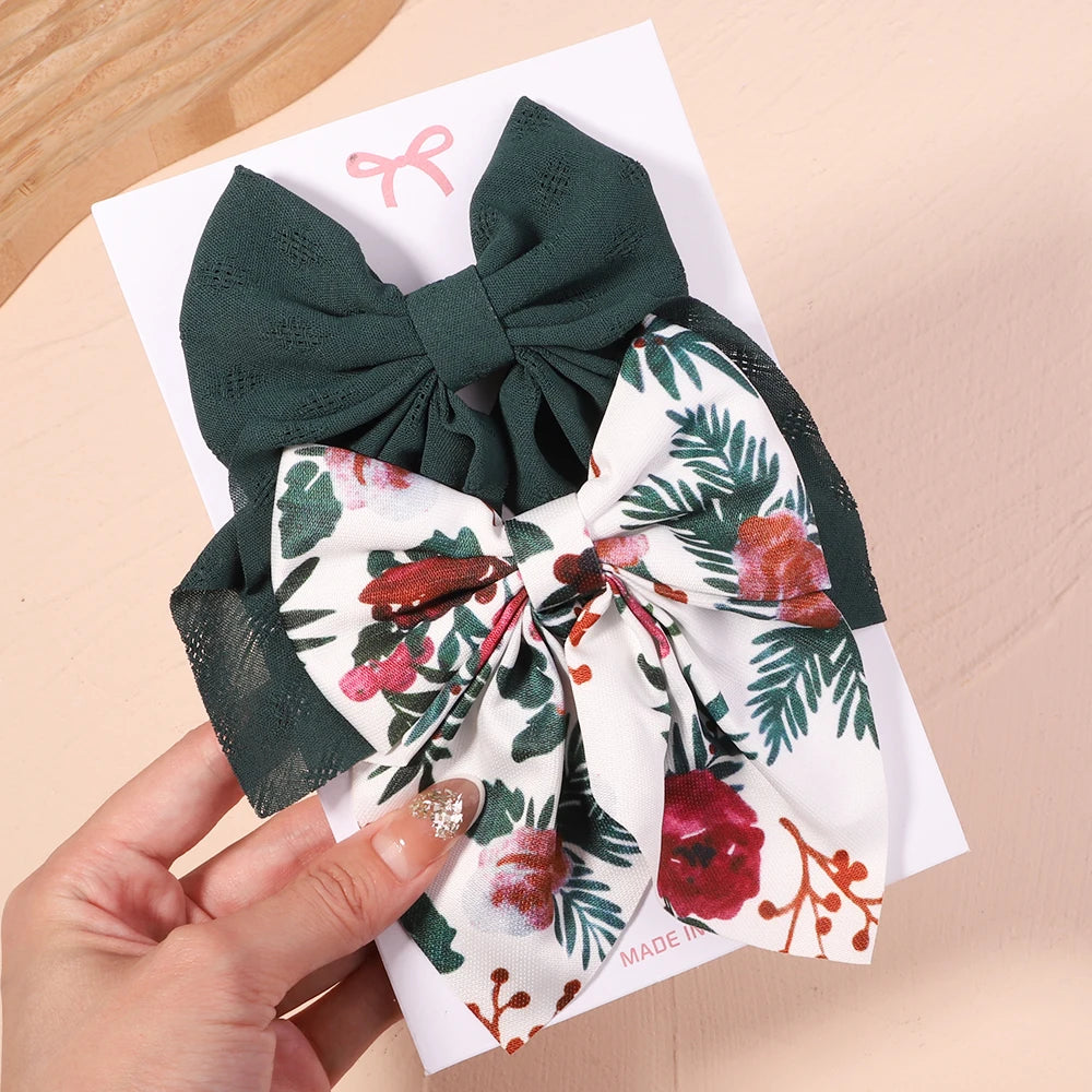 2Pcs/set Sweet Solid Bowknot Hair Clips for Women Girls Print Bows Hairpins Barrettes Duckbill Clip Headwear Hair Accessories
