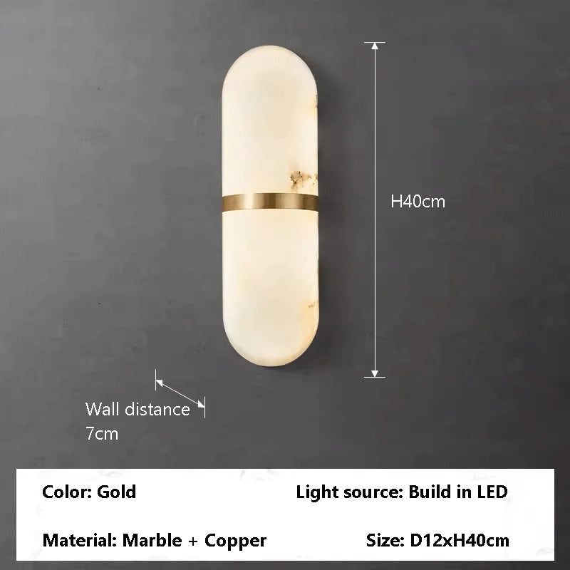 Oval Copper Natural Marble Wall Lamp Post-Modern drawing room Hotel Bedroom Wall Sconce Minimalist New Style Lighting Fixture