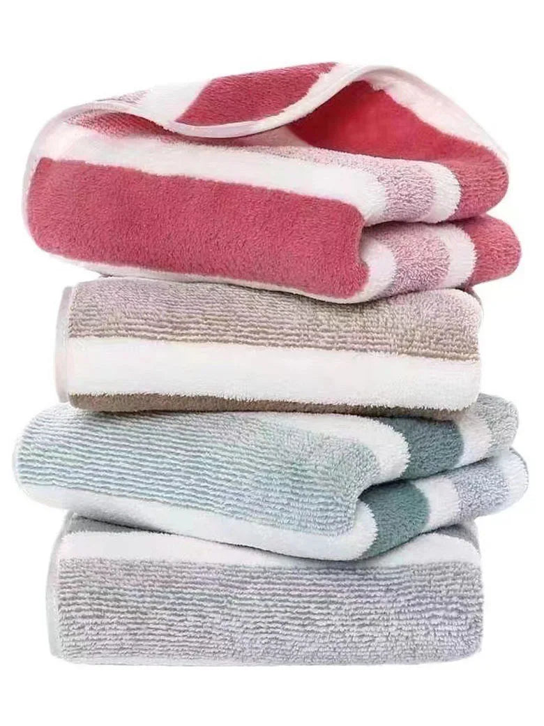2PCS Thickened Absorbent Bath Towel Striped Pattern Towel Set Soft Face Towel for Home Bathroom Spa Quick Drying Microfiber