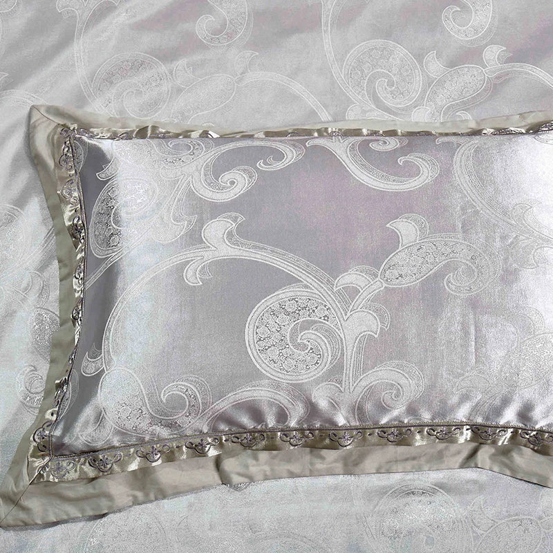 Sliver Gold Luxury Silk Satin Jacquard duvet cover bedding set queen king size Embroidery bed set bed sheet/Fitted sheet set