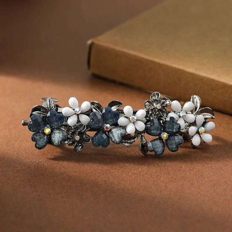 The new Korean version of the crystal flower spring hairpin elegant rhinestone wild ponytail hairpin women's hair accessories
