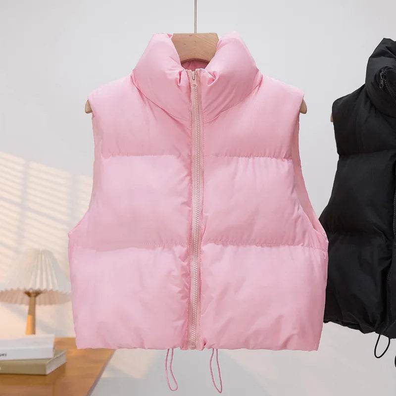 Elegant Chic Vests Fashionable Sleeveless Stand Collar Zipper Basic Autumn Winter Jacket Thick Warm Casual Women Vest Jacket - AIAZ
