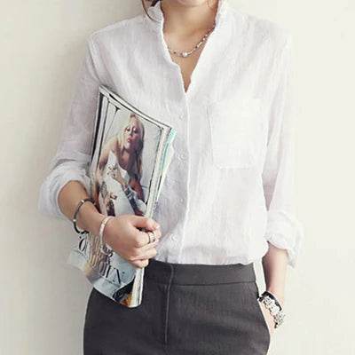 Chemisier Femme Womens Tops Fashion 2022 Summer Linen White Shirt Women Long Sleeve Blouse Korean Woman Clothes Roupas Femininas - AIAZ