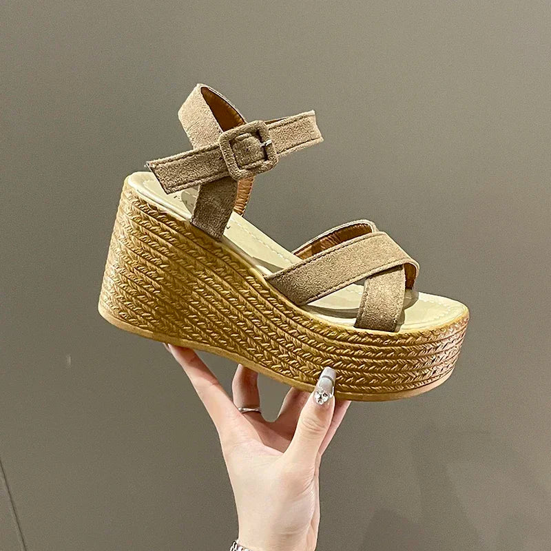 Wedge Heel Summer New Fashion Platform Thick Bottom Buckle Casual Comfortable Walking Shoes Sandals for Women
