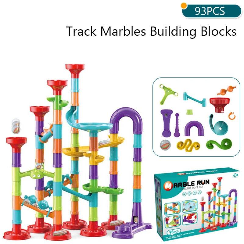 Marbles Run Catapult Track Building Blocks Slide Beads Educational Toys Children Gift Race Balls Toy Marble Track Race Set - AIAZ