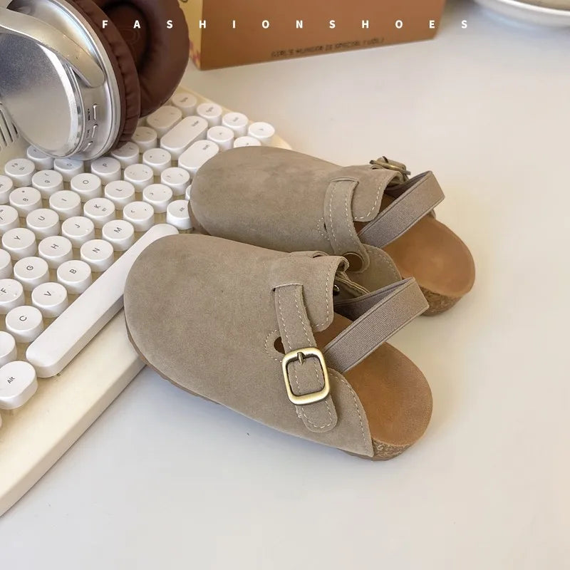 2024 New Girl Boy One Step Flat Bottom Baotou Half Slippers Children Summer Outwear Round Head Half Slippers Lazy Shoes