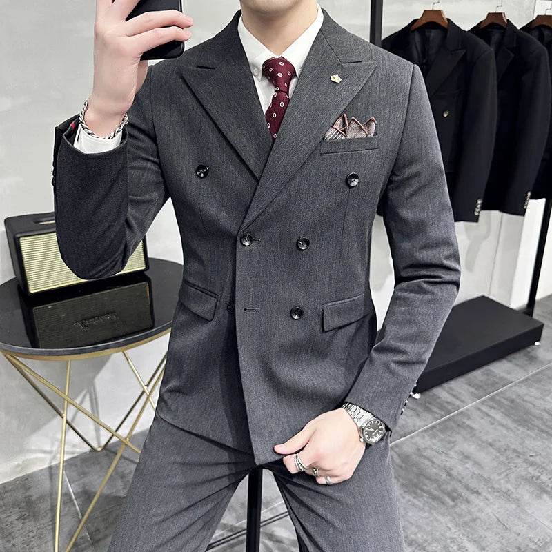 Jackets + Pants / Groom's Wedding Dress Best Fashion Mans Double -breasted Suit Blazer Trousers Male Formal Business Office Suit - AIAZ