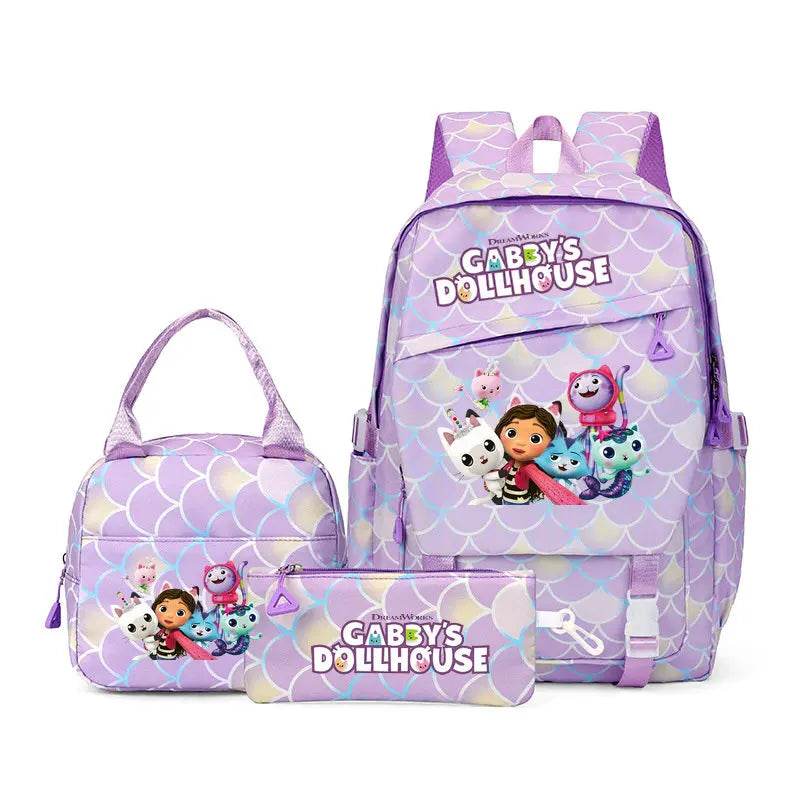 3Pcs/set Gabby Dollhouse Colorful Backpack With Lunch Bag for Girl Boy Student Teenager Rucksack Women Casual School Bags Set - AIAZ