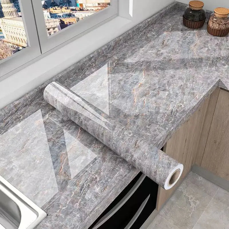 10m Marble Texture Oil Proof Self Adhesive Bathroom Tile Floor Waterproof PVC Cabinet Wallpaper Kitchen Furniture Wall Stickers