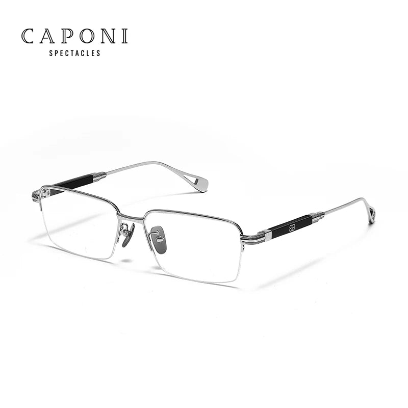 CAPONI Vintage Men's Glasses Frame Pure Titanium Acetate Anti Blue Light Luxury Eye Glasses Brand Designer Spectacles JF7566