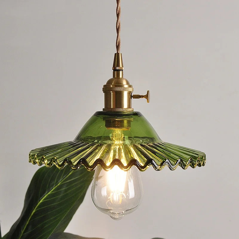 IWHD Nordic Modern LED Pendant Lights Coffee Living Room Balcony Green Glass Copper Knob Switch Hanging Light Fixture Luminaira