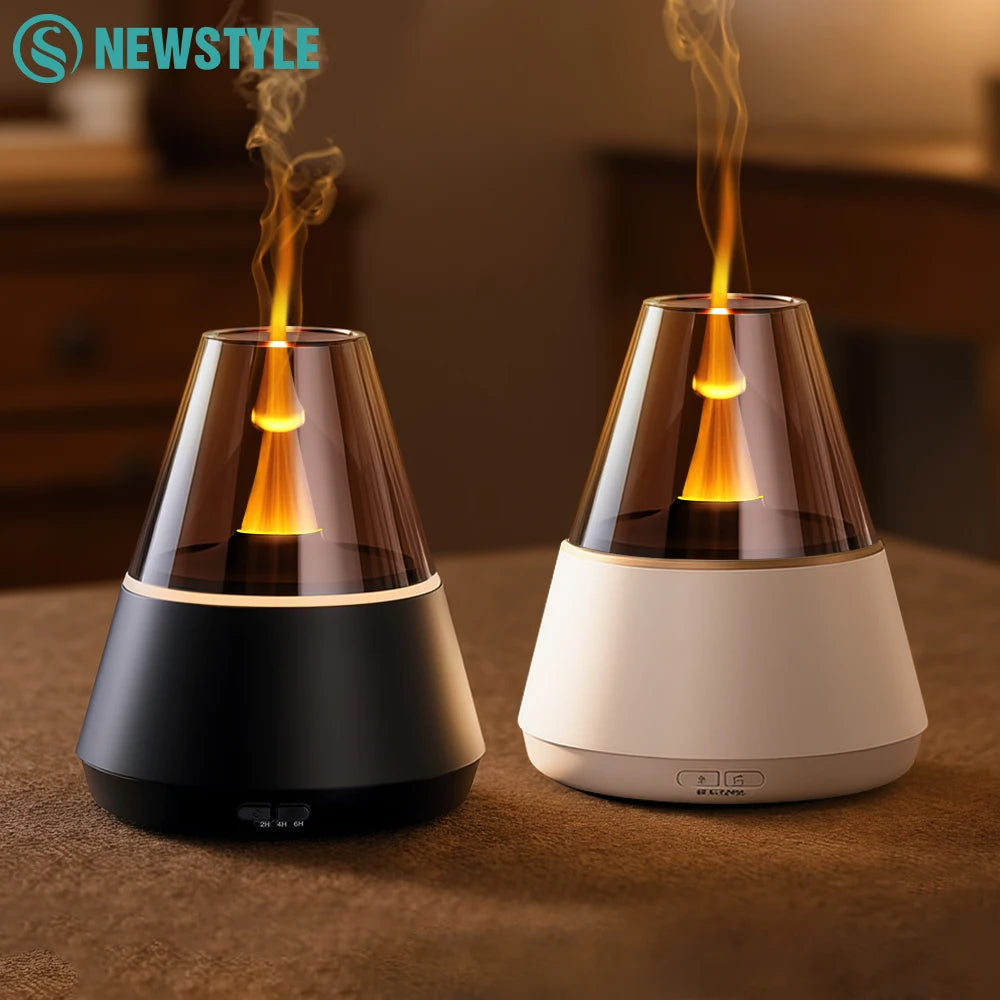 New Colorful Simulated Flame Night Light with Ultrasonic Air Humidifier 150ml Candle Flame Essential Oil Aroma Diffuser for Home