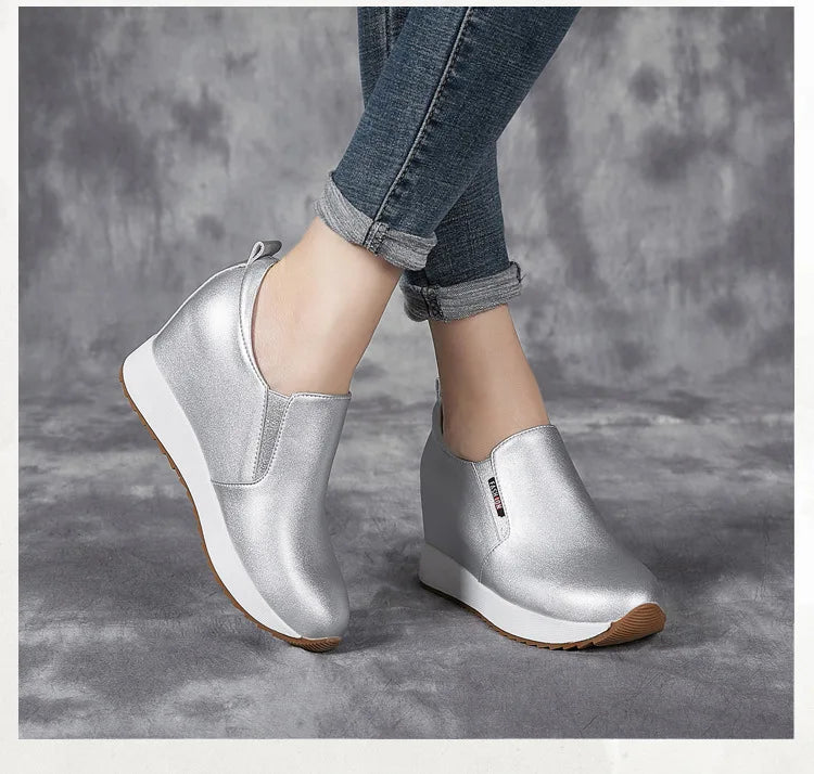 Fujin 7cm Genuine Leather Synthetic Boot Women Fashion Ankle Platform Wedge Heels Pumps Autumn Spring Sexy Hidden Heels Boots