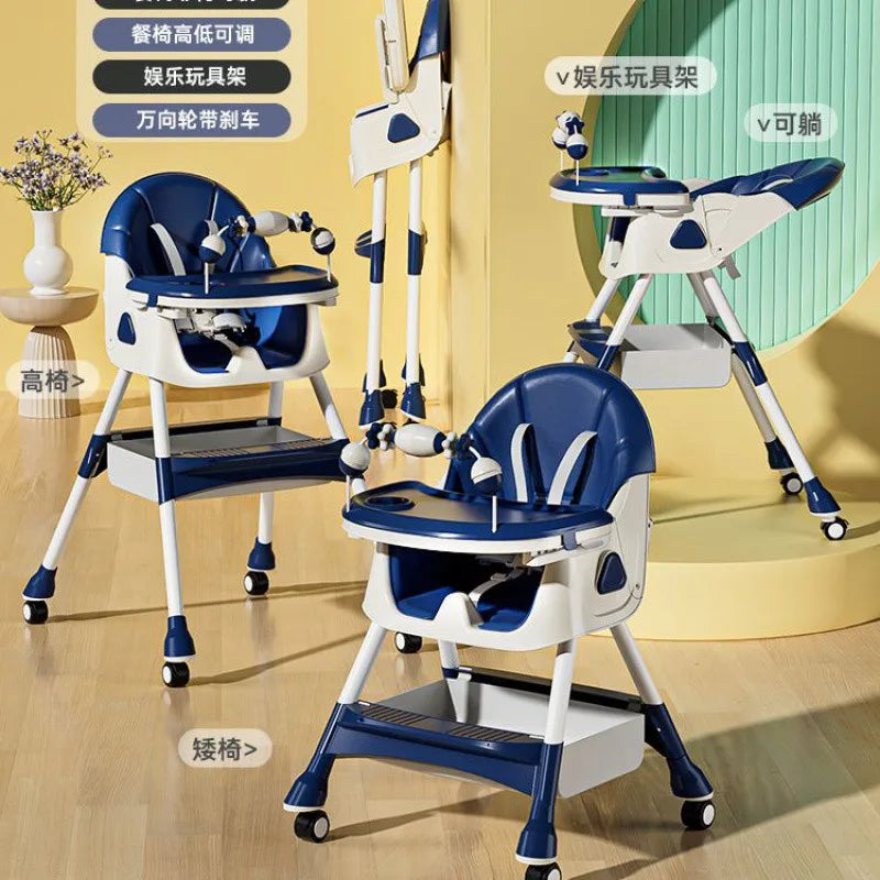 Portable Kids Dining Chair,Reinforced Steel Frame Non-Slip Base,Foldable with Wheels Adjustable Tray,Multi-Use Highchair