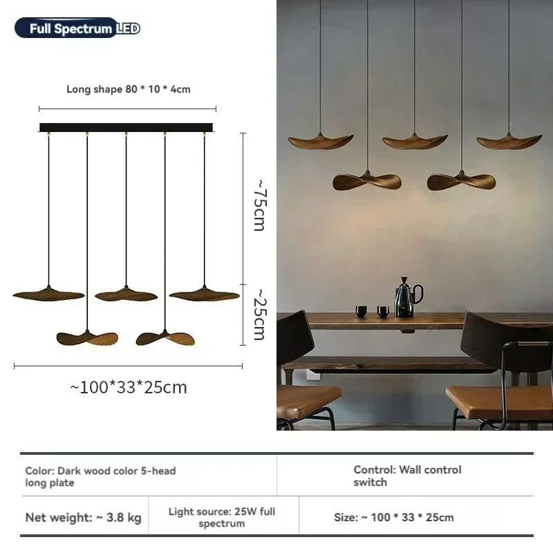 Japanese Lotus Leaf Chandelier Wabi Sabi Solid Wood Lamp Living Dining Room Zen Tearoom Villa Duplex Kitchen Island Linear Light