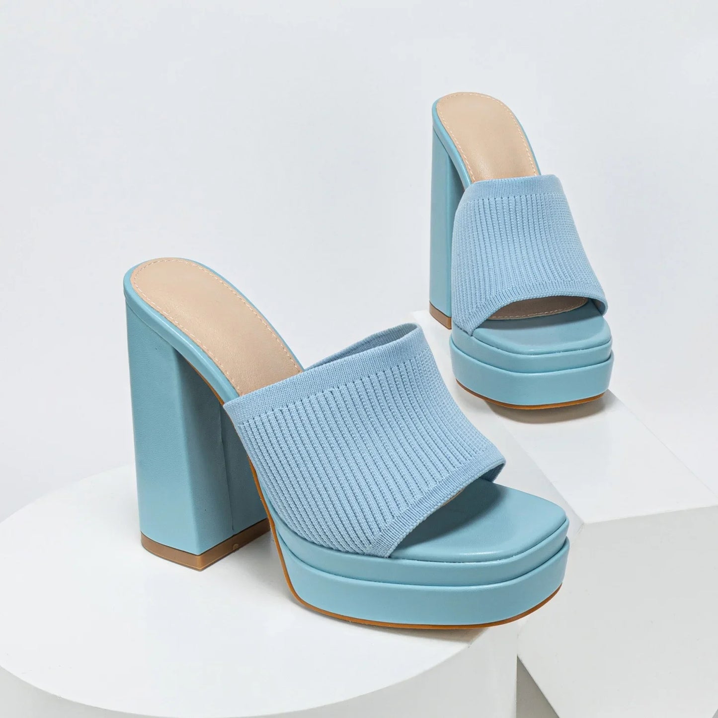 Summer Fashion Waterproof Platform Open Toe Knitted Comfortable Sexy Women High Heel Slippers Party Wedding Shoes