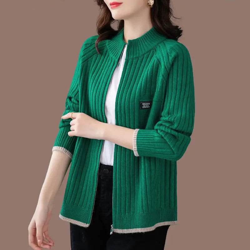 Knitted Cardigan Women's Coat 2025 Autumn Winter New Long sleeved Casual Zipper Sweaters Outwear Female Short Knitt Jacket - AIAZ