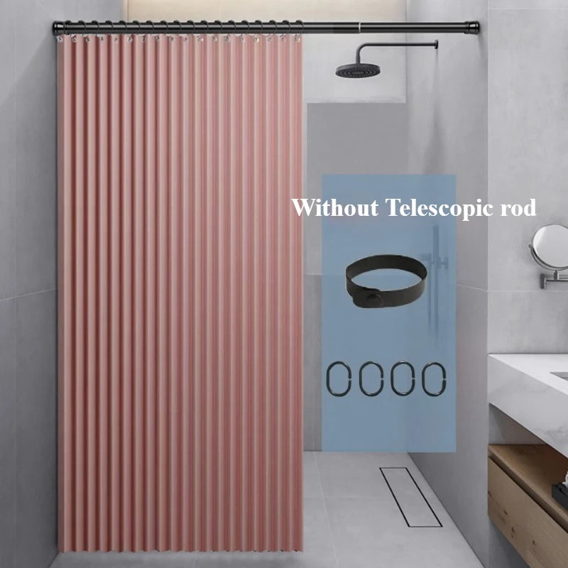 Foldable Shower Curtain with Hooks Bathroom Partition Waterproof Non-woven Fabric Dry And Wet Separation Shower Curtain