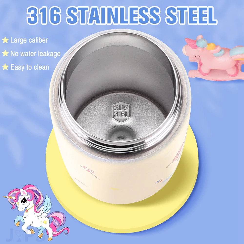 400ML Kids Water Bottle Cartoon Animal Children's Cup With Straw Stainless Steel Vacuum Flacks Thermos Bottle Thermal Mug Cups - AIAZ
