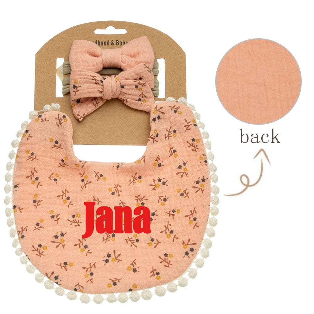 Personalized Custom name Embroidered Newborn letter Nursery Baby Bibs burp cloth suit Cotton Gifts for Boy Girl 