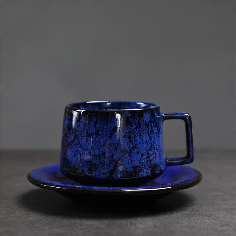 180ML Japanese Espresso Cup and Dish Kiln Transformed Ceramic Cup Retro Coarse Ceramic Mug Living Room Decoration