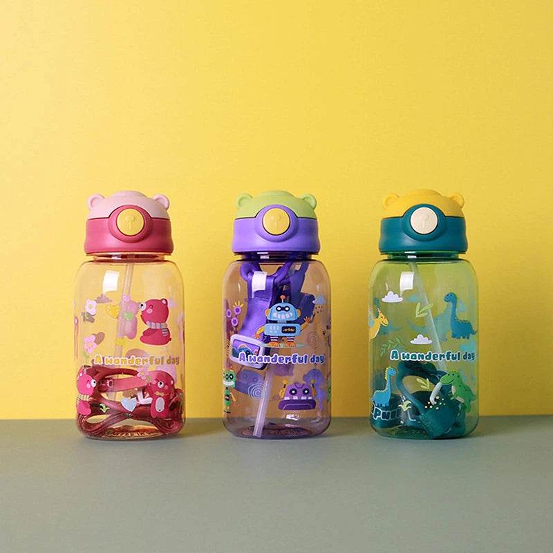 600ml Kids Water Sippy Cup Kids Water Bottle with Straw and Handle Portable Drinking Bottle Cup Children Outdoor Cups - AIAZ