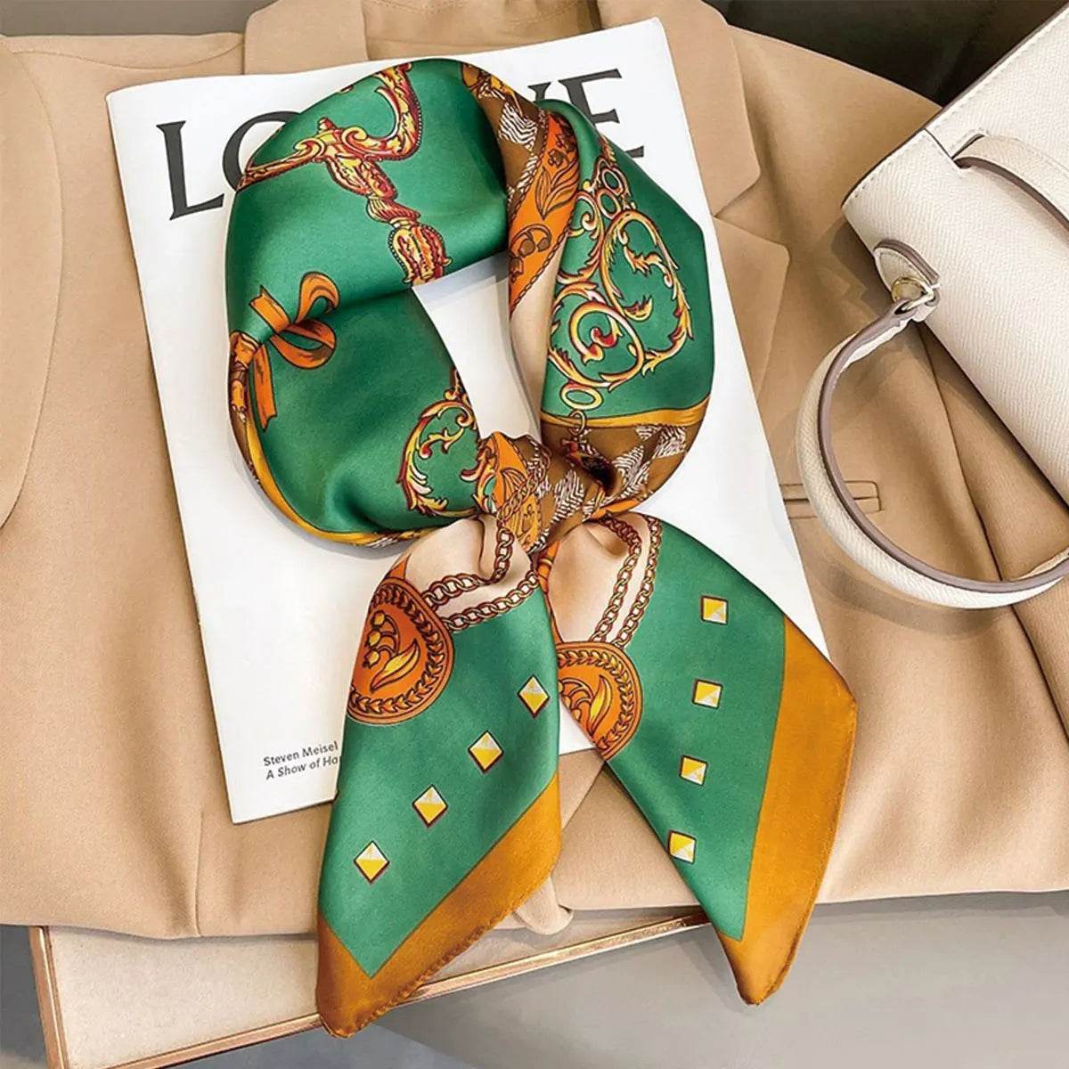 70x70cm Fashionable Korean Style Silk Square Scarf Satin Print Hairband Necktie Hair Accessory Headscarf Versatile Wrap Scarf - AIAZ