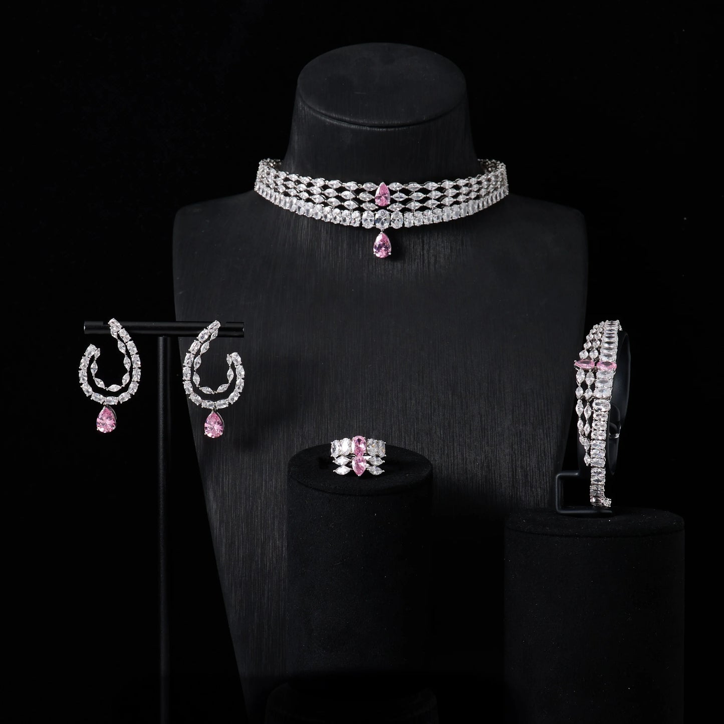 00044 Choker Necklace Sets for Women Cubic Zirconia Bridal Jewellery Set Dubai Saudi Party Engagement Accessory