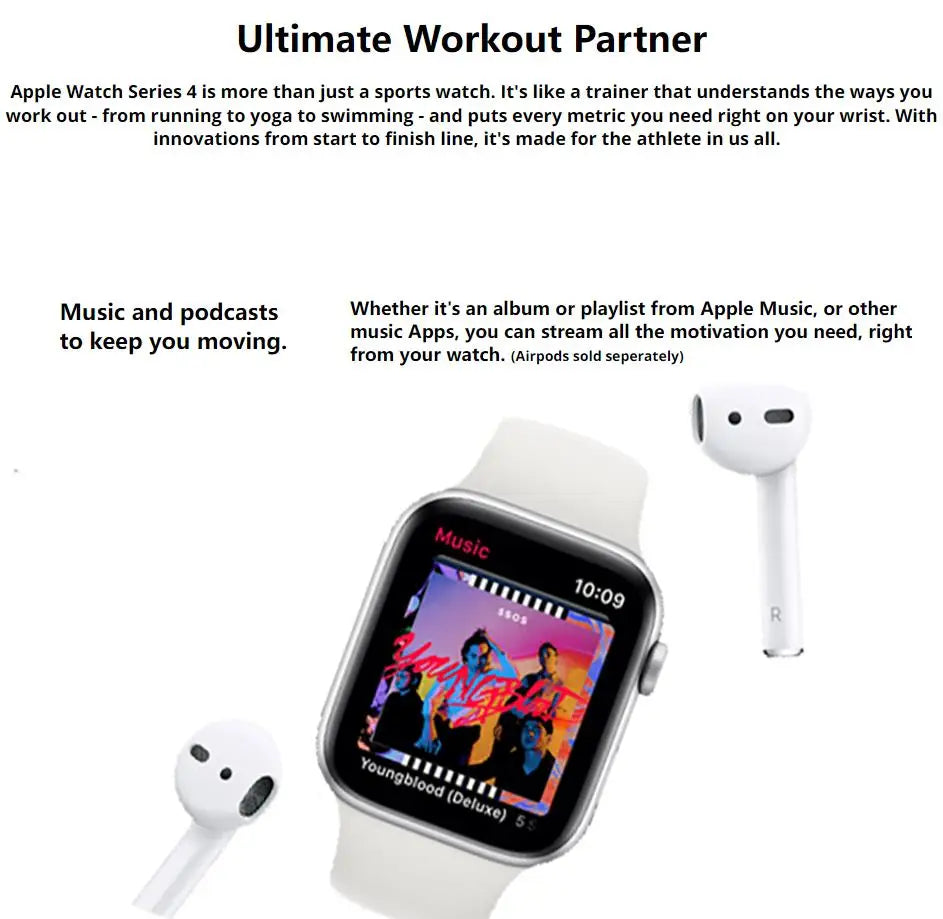 100% Original Apple Watch Series 4 Smartwatch 40MM/44MM GPS Aluminum with Sport Band (Renewed)