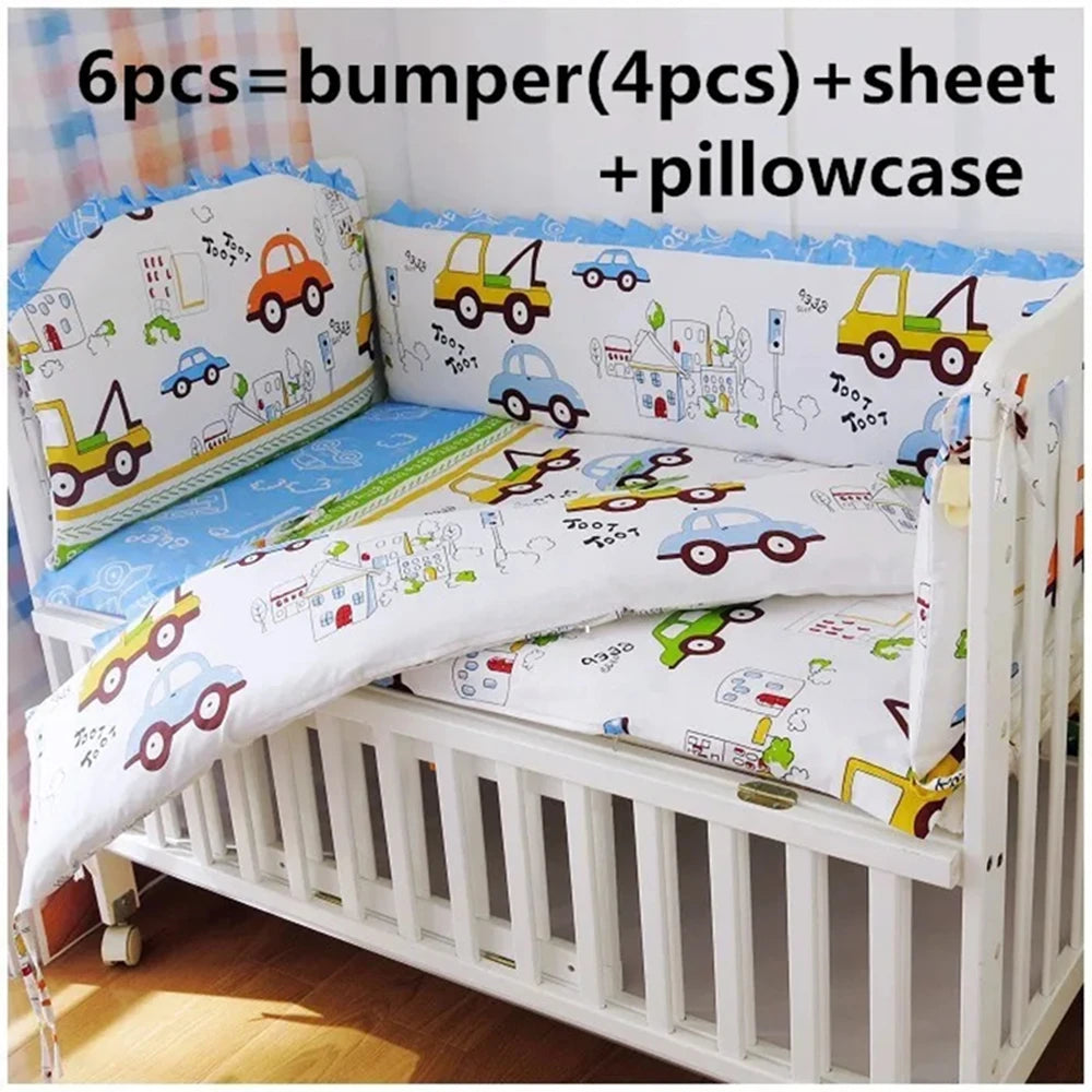 6/9Pcs Cartoon Car 100% Cotton Baby Cot Crib Bedding set for girl Comforter kit de berço