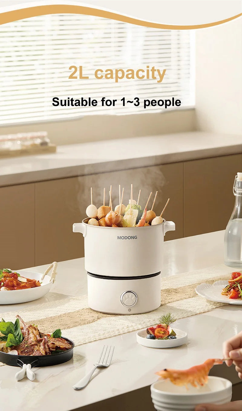 110V 220V Electric Cooking Pot 2L Folding Hotpot Multicooker Fried Pan Rice Cooker Dual Voltage Electric Skillet For Travel