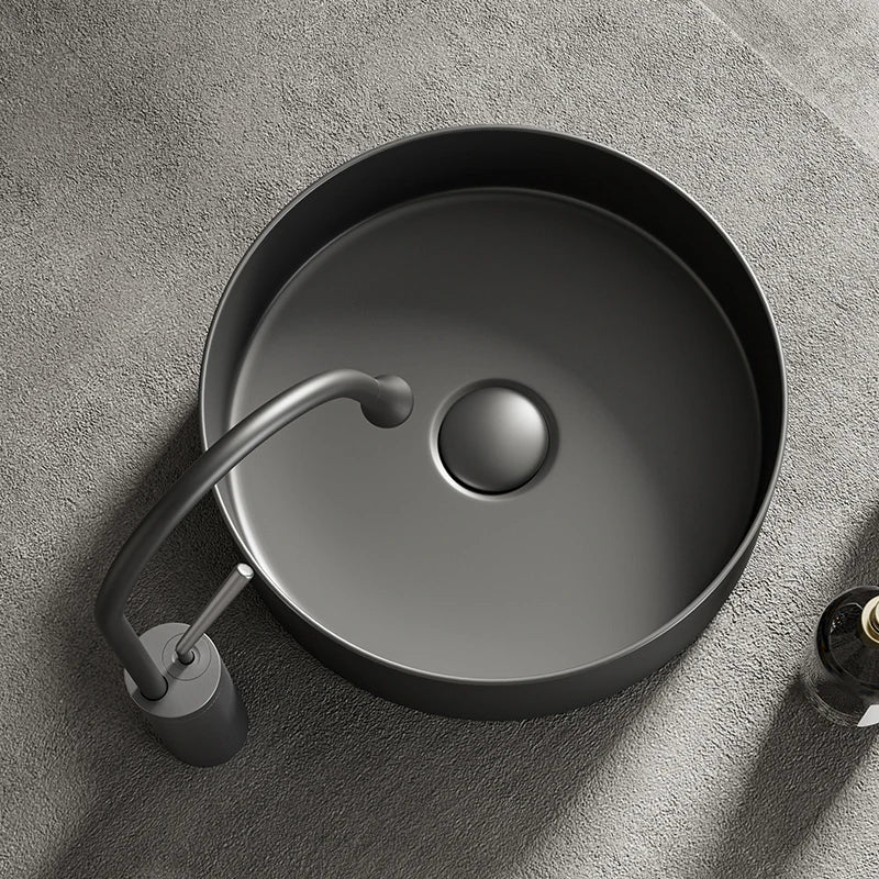 Modern ceramic bathroom sink: white/dark gray, matte finish, diameter 36cm/14in, suitable for bathroom vanity (excluding faucet)