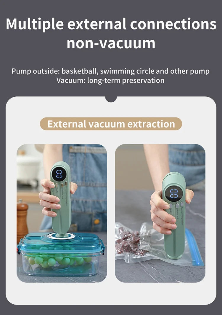 2-in-1 Vacuum Sealer with USB-Rechargeable Portable,with 3 modes vacuum sealant, for fruits, meat, etc. to keep fresh