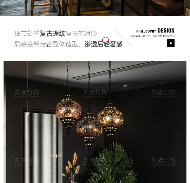 Southeast Asian Pendant Lights Antique Hollow Hanging Light Fixture Thai Arabian Restaurant Bedroom Moroccan Decorative Lamps