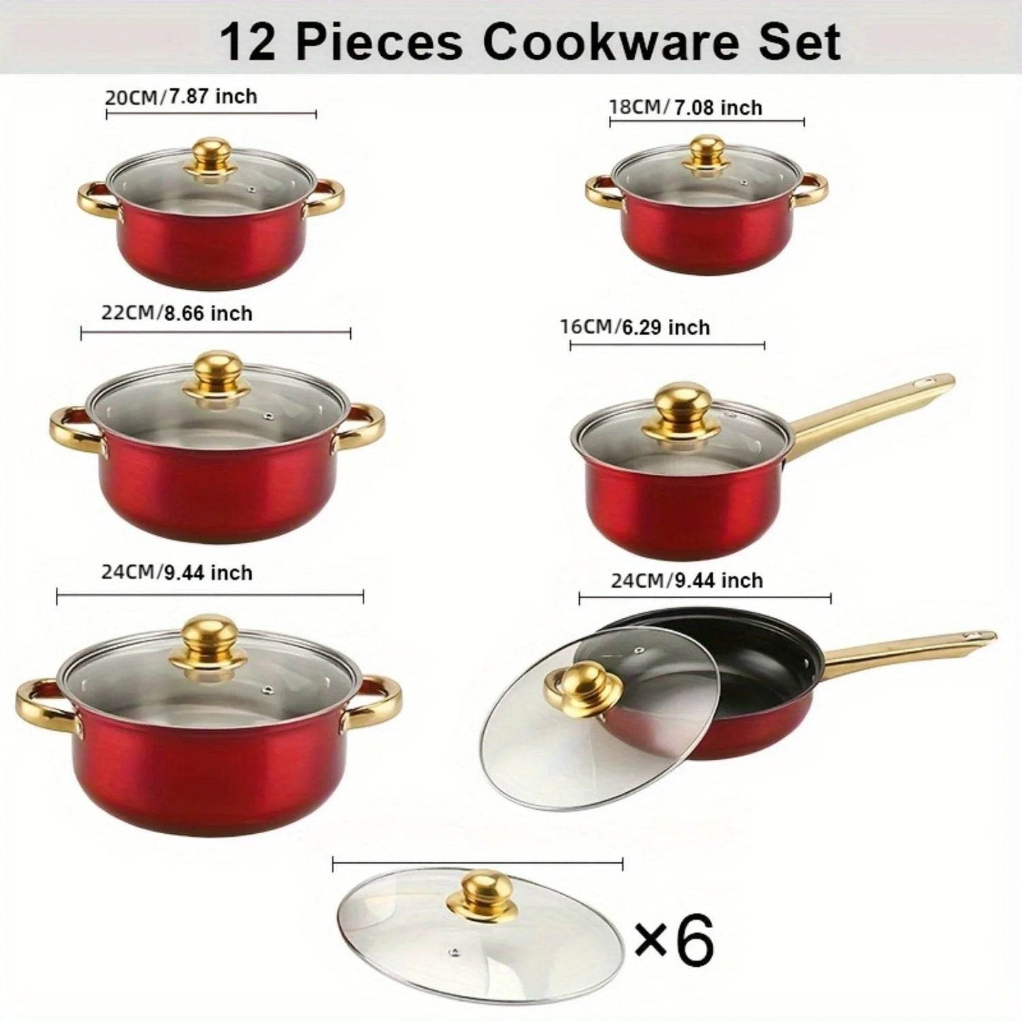12pcs Stainless Steel Kitchenware Set, Multi-Color Non-Stick Pan Set, Pan, Pan, Pan with Lid, Versatile, Stylish And Durable - AIAZ