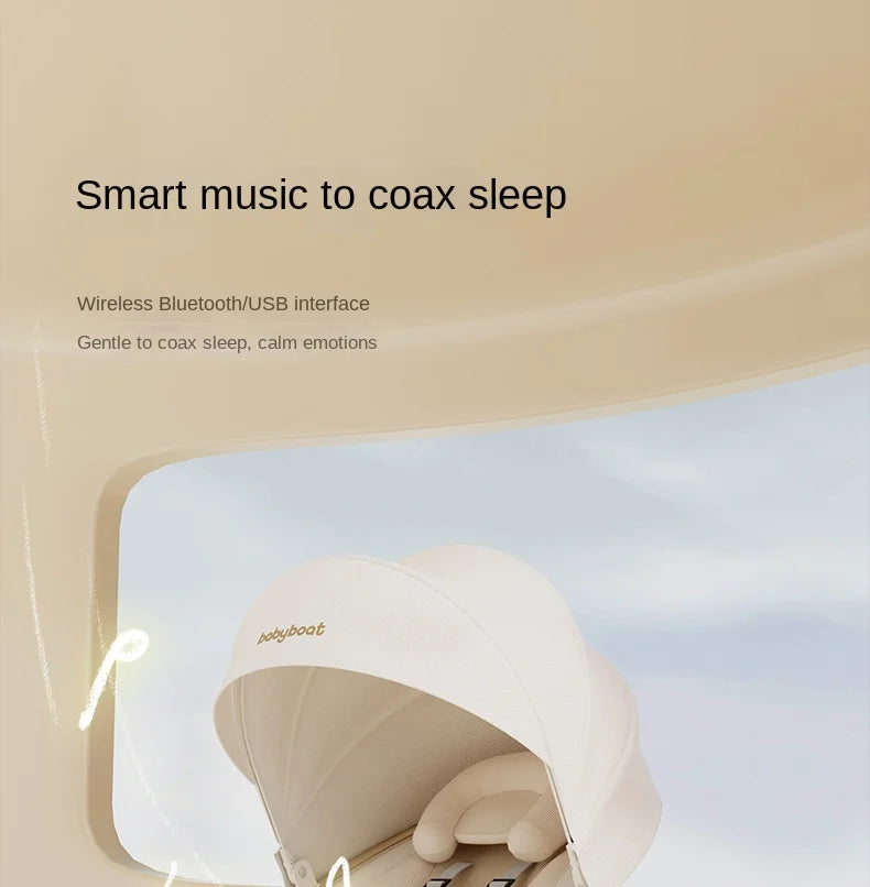 Baby Rocking Chair Electric Smart Wireless with Music & Timer Mosquito Net Baby Cradle Bassinet for Newborn Baby
