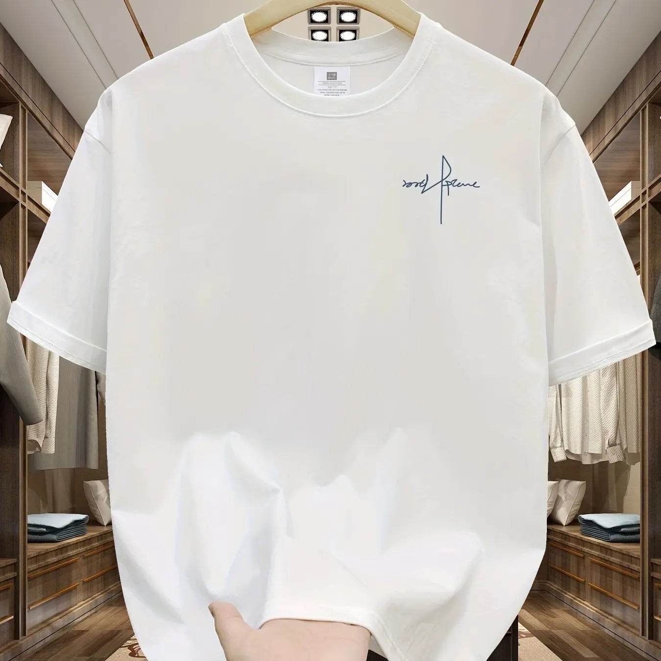 Summer Men's 100% Cotton Casual Sports Loose Large Size Letter Pattern Printed Comfortable Round Neck Short Sleeve T-shirt Top - AIAZ
