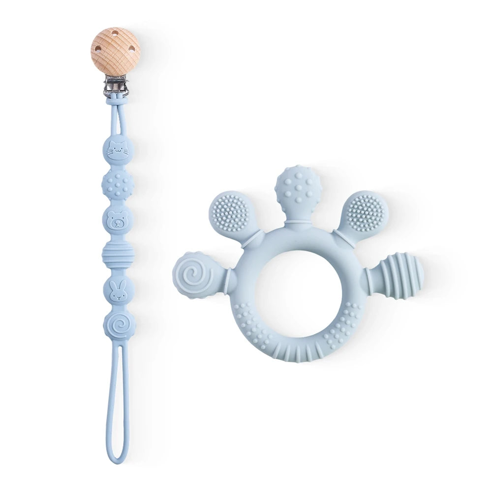 1pc Silicone Teether Food Grade Baby 0-12 Toys Teething Ring Sensory Toys for Toddlers Silicone Animal Soothing Toys Accessories