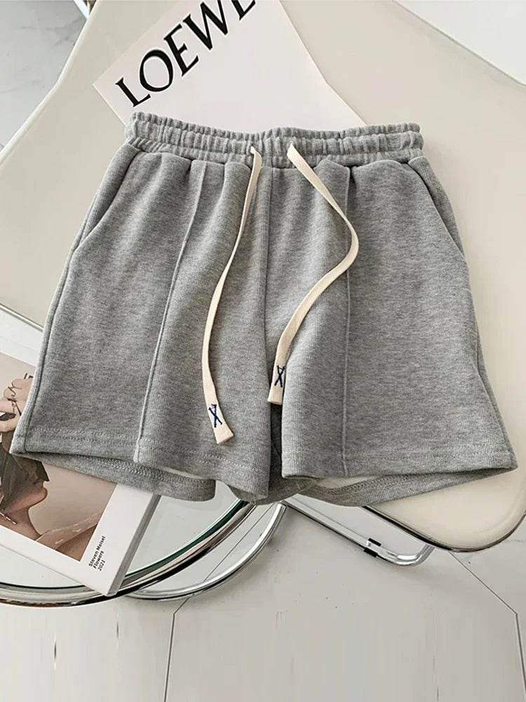 2025 Summer Shorts Women Elasticity Lovely Girls Korean Style Sweet Students Harajuku Simple Pure Gray Trousers Female New - AIAZ