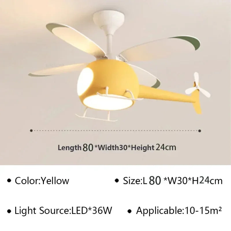 Cartoon Ceiling Lamps for Room Helicopter Fan Chandelier for Children's Bedroom Indoor Led Lights Fixture Luster Home-appliance