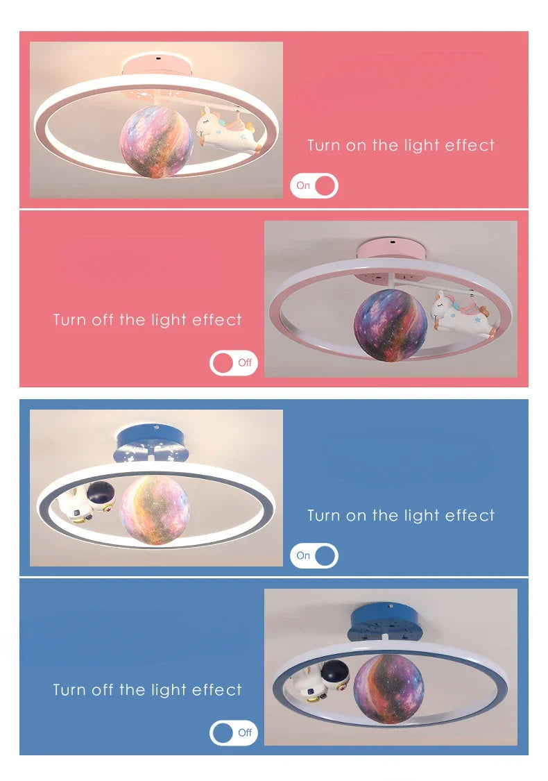 Cartoon Unicorn Bedroom Light Creative Astronaut Pendant Light Simple Children's Room Light Eye Protection Stepless Dimming